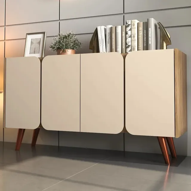 Buffet Aparador Balcão Retrô Off White 4 Portas Curva Sala Off White