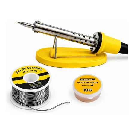 Kit Ferro De Solda 60W para Eletrônica com Estanho e Pasta Mega Gorila
