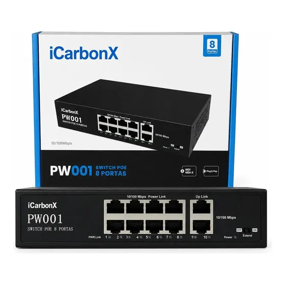 Switch Poe 10 Portas Poe Ativo - Suite De Rede 8 Portas + 2 Portas Icarbonx