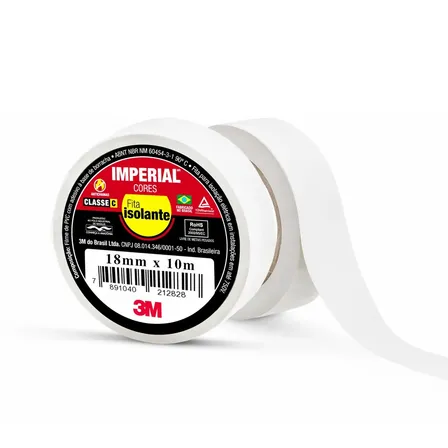 Fita Isolante Branca 18mm X 10m 3m Imperial Pvc Antichama 750v Resistente Uv