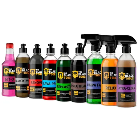 Kit Lavagem Shampoo Cera Desegraxante Automotivo Completo Relux Renove Pneu Black Lava-pro Bt-7 The Black Tools