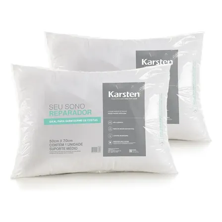 Kit 2 Travessseiro Karsten Essenciais Suporte Médio 180 Fios Branco