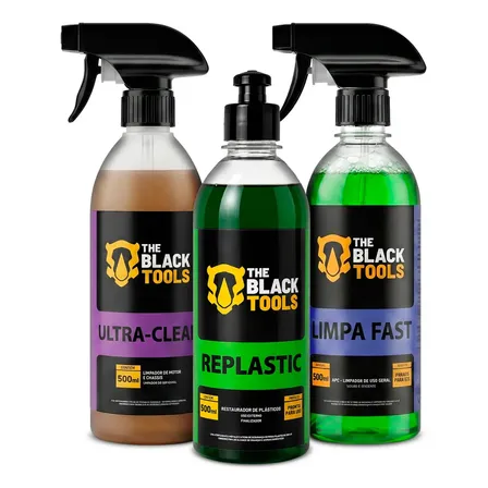 Kit Lavagem Shampoo Produtos Para Limpeza Automotiva Ultra-clean Replastic Limpa Fast Lavar Carro Rapido The Black Tools