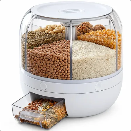 Dispenser Giratório Grãos E Cereais 6 Divisões Grande Cozinha Porta Alimentos Irsina Branco