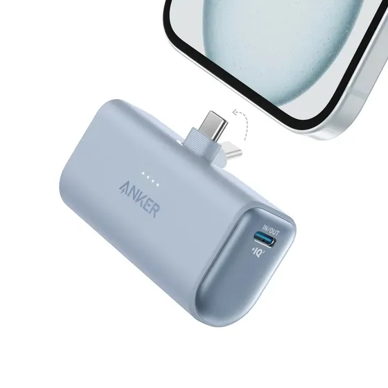 Carregador Portátil Anker Power Bank 5.000mah Com Conector Usb-c Integrado, Carga Turbo Até 22,5w Cor Azul