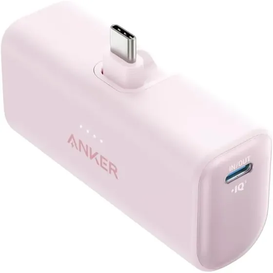 Carregador Portátil Anker Power Bank 5.000mah Com Corector Usb-c Integrado, Carga Turbo Até 22,5w Cor Rosa