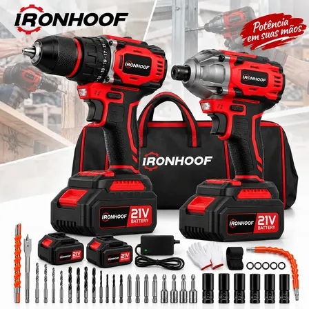 Kit Chave De Impacto Furadeira Parafusadeira Brushless Profissional Com 2 Baterias