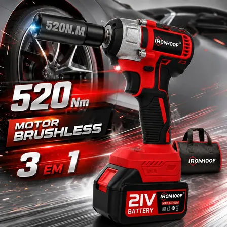 Chave Impacto Bateria Potente Sem Fio Brushless Parafusadeira 2 Bateria