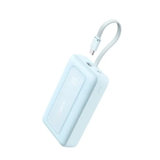 Carregador Portátil Power Bank Anker 10.000mah 30w Carga Turbo Rápida Display Digital Cor Azul, Com 1 Cabos Usb-c Integrados, 1 Usb-c E 1 Usb-a Porta Para iPhone, Samsung, Motorola, AirPods, E Mais