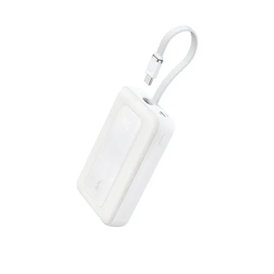 Carregador Portátil Power Bank Anker 10.000mah 30w Carga Turbo Rápida Display Digital Cor Branco, Com 1 Cabos Usb-c Integrados, 1 Usb-c E 1 Usb-a Porta Para iPhone, Samsung, Motorola, AirPods, E Mais