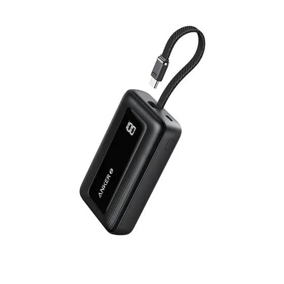 Carregador Portátil Power Bank Anker 10.000mah 30w Carga Turbo Rápida Display Digital Cor Preto Com 1 Cabos Usb-c Integrados, 1 Usb-c E 1 Usb-a Porta Para iPhone, Samsung, Motorola, AirPods, E Mais