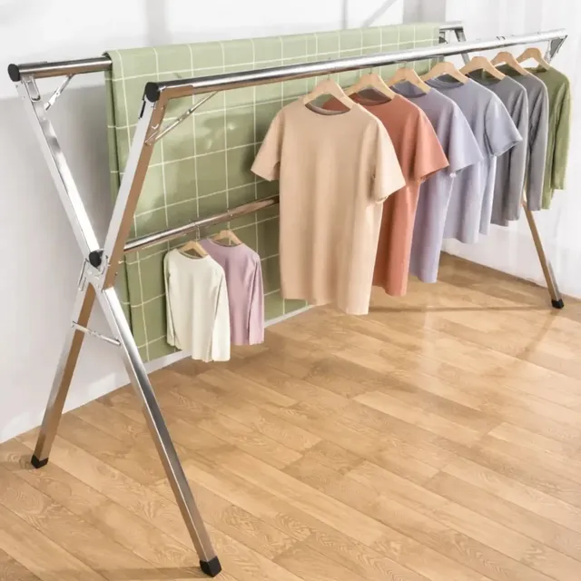 Varal De Chão Roupas Dobrável Grande Aço Inoxidável 60kg Prateado