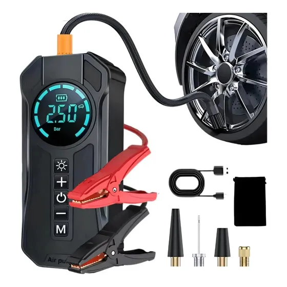 Auxiliar Partida Bateria Portátil Compressor Pneu Moto Bike