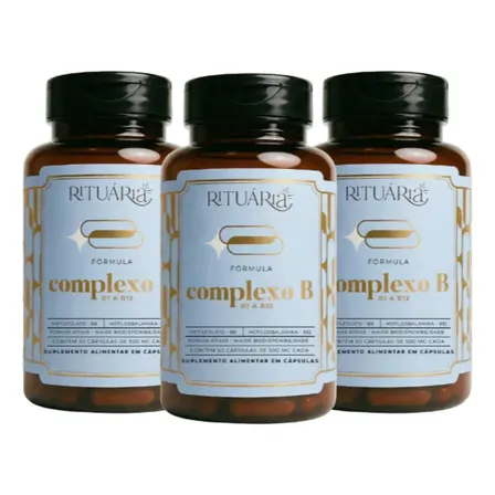Rituária Complexo B Kit 3 Complexo B Rituária Vitaminas Energia Foco Metabolismo Imunidade 60cap Cápsulas Sem Sabor