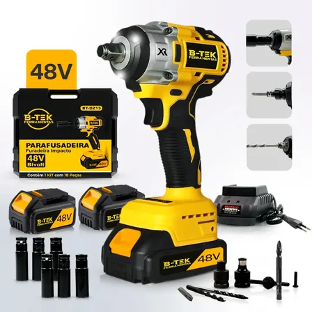 Parafusadeira Chave De Impacto 48v Profissional 2 Baterias Amarelo