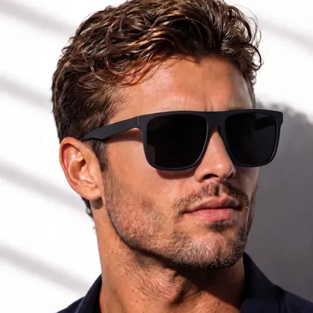 Oculos De Sol Masculino Quadrado + Case Com Proteção Uv400 Quadrado Armação Preta / Lente Preta / Quadrado Preto