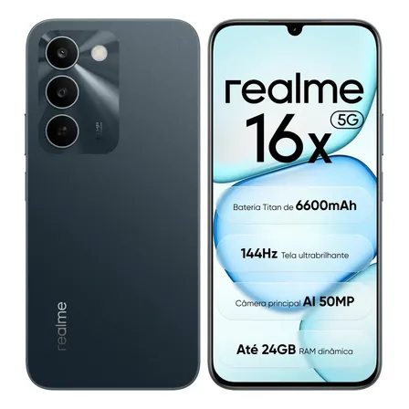Celular Smartphone Realme 16x 5g 128gb 4gb Ram (+8 Virtual Ram Boost) Dual Sim Nfc Mediatek Dimensity 6300,bateria Titan 6600mah,tela Ultrabrilhante 144hz, Ip64, Câmera 50mp, Android 16, Verde