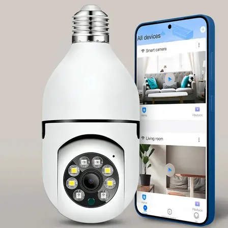 Câmera Lâmpada Segurança Wifi 360 Ip Robô Monitoramento Celular Visão Noturna Sensor Movimento Alerta App Gravação Soquete E27 Bocal Casa Comércio Interna Rotação Horizontal Vertical Raytechno