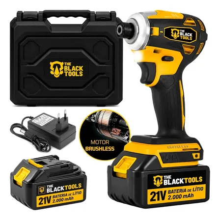 Chave De Impacto Brushless Parafusadeira A Bateria 21V 1/4" Pol 3200 Rpm Bivolt Com Acessórios E Maleta The Black Tools