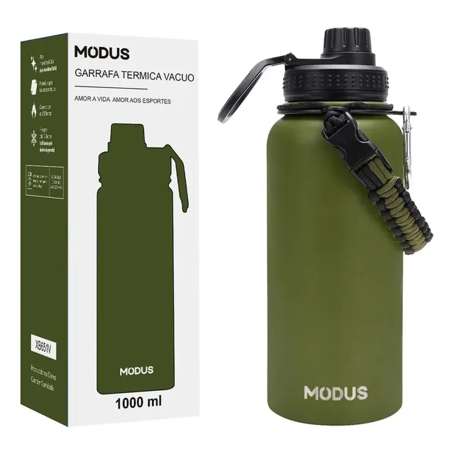 Modus Garrafa Térmica 950ml Aço Inox Com Alça E Tampa Rosca Verde-escuro