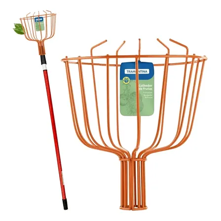 Colhedor De Frutas Tramontina Gancho 15cm Com Vara Apanhar Manga Goiaba Cabo Extensor Prolongador 2 Metros - Cor Laranja Laranja-escuro