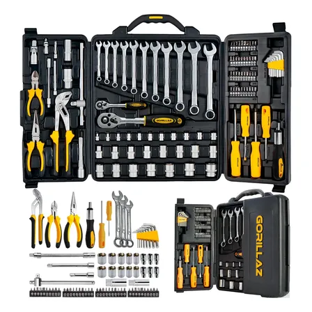Jogo Oficina Maleta Kit Com 110 Ferramentas Completo Chave Catraca Soquetes Chaves Alicates Gkf-110 Gorillaz Preto