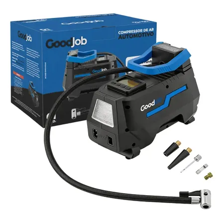 Compressor De Ar Elétrico Portátil 120w Encher Pneu Carro Moto Bicicleta Gj-150 Goodjob Azul E Preto 127/220v Bifásica