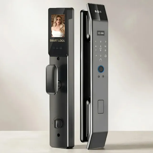 Fechadura Eletrônica Com Biometria Touch Senha Facial Chave Preto/cinza