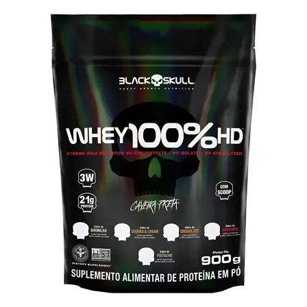 Whey 100%hd (900g - Refil) - Black Skull Sabor Morango