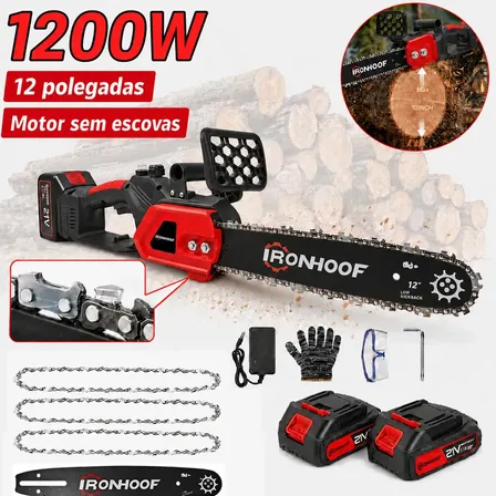 12 Polegadas Motosserra Elétrica Portátil Brushless Sem Fio 2 Baterias Vermelho 127/220v 60