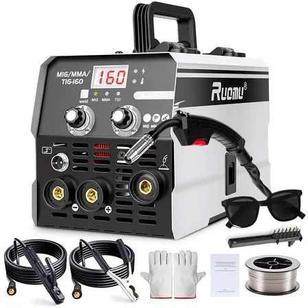 Máquina De Solda Inversora Mig 160a Sem Gás 3 Em 1 Tig Mma Profissional Cinza 220v