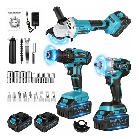 Kit Ferramentas 3 Em 1 Truerza: Chave De Impacto, Furadeira E Esmerilhadeira Sem Fio 21v Azul-marinho 127/220v 50 Hz/60 Hz