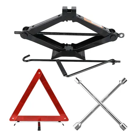 Macaco Mecânico Kit Estepe Universal Chave De Roda Triângulo