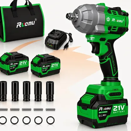 Chave De Impacto 1200nm Brushless 21v 1/2 Sem Fio Com 2 Baterias E Soquetes Profissional Para Carro Oficina Troca De Pneu