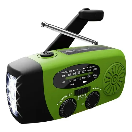 Rádio De Emergência Manivela Solar 1200mah + Lanterna Cor Verde