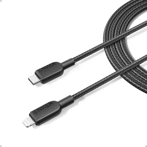 Cabo Iphone USB C Carregador Anker MFi Certificado Turbo 60W 1,8m Carga Rápida Cor Preto, Usb 2.0 Nylon Reforçado, Dados 480Mbps, Carplay Android Auto, Para iPhone 14/13/12/11/X/8/7, iPad, AirPods