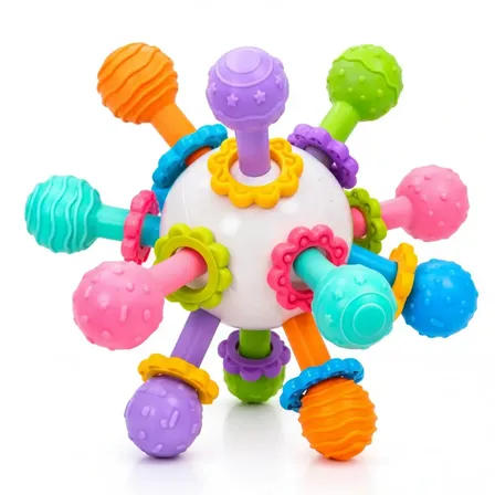 Chocalho Bebe Mordedor Massageador Bolinha Para Recém Nascido Estímulo Sensorial Brinquedo Alivia Dor Colorido