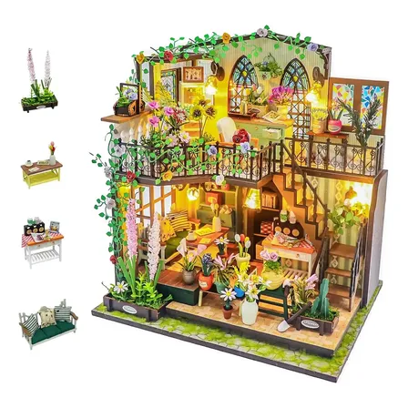 Brastoy Blocos de Montar Construção Casas de Flores Madeira DIY Brinquedos Infantil Com Luz LED