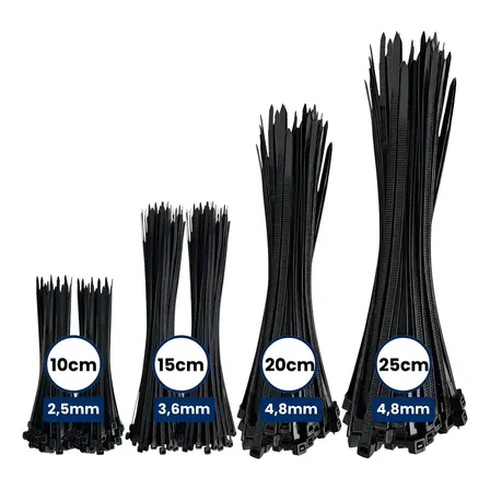 Kit 600 Abraçadeira De Nylon Enforca Gato 4 Tamanhos 10-25cm Preto