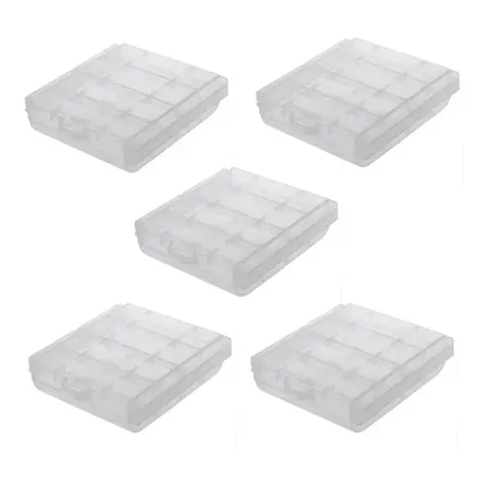 Kit 5 Unidades Estojo Porta Pilhas Baterias Estojo Aa Aaa Transparente