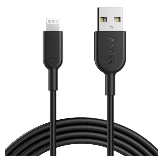 Cabo Usb Carregador Celular 8 Pinos Anker 0,9m MFi Para iPhone 14/13/12/11/X/XR/XS/8/7/6/SE, Carga 12W, iPad, AirPods, Carplay e Android Auto, Cor Preto