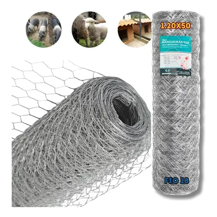 Tela Mangueirão 120x50 M Fio 18 Galvanizada Porcos Viveiro Prateado