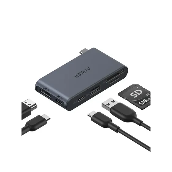 Hub Usb C 6 Portas Em 1 Anker Nano Adaptador Multiporta Ultracompacto 36g, USB-C 10Gbps, HDMI 4K@60Hz, Até 85W, USB-A 5Gbps, Leitor SD/TF, Compatível com Thunderbolt para MacBook, Windows e Mais