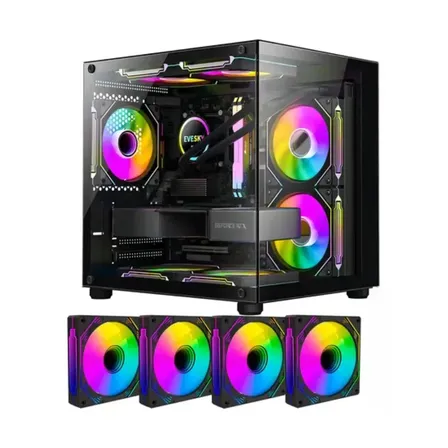 Gabinete Gamer Aquário Led Argb Com 4 Fans Vidro Temperado Rhino Gamers Preto