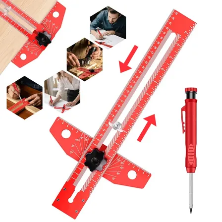 Esquadro T Régua Aluminio Profissional 35 Cm Com Riscador Ajustável 45° 90° Botão Deslizante De Posicionamento Preciso... Vermelho