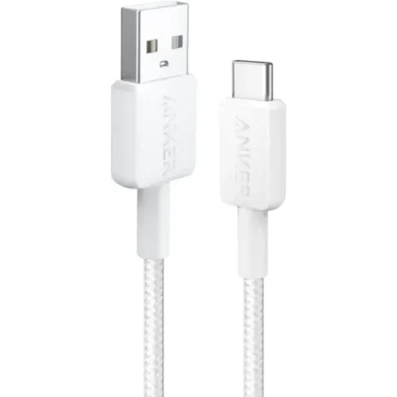 Cabo USB A Para USB C Anker 322 Turbo Carga 15W 1,8m Cor Branco, Usb 2.0 Nylon Trançado Reforçado, Dados 480Mbps, Carplay Android Auto, Para Samsung, Motorola, Xiaomi, iPhone 16/15, iPad e Mais