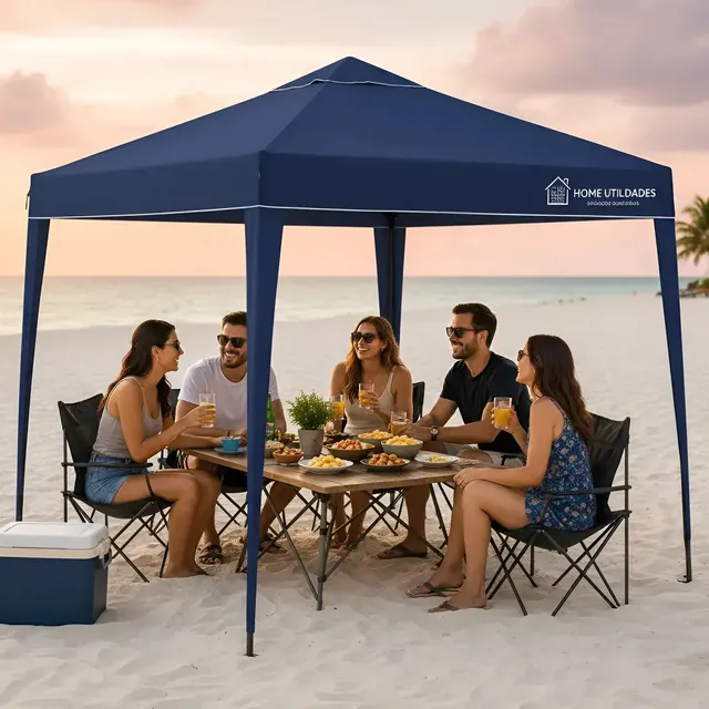 Tenda Gazebo Dobrável 3x3m Sanfonada Articulada com Proteção UV Estrutura em Aço Galvanizado para Praia Camping Pisicina Area Externa