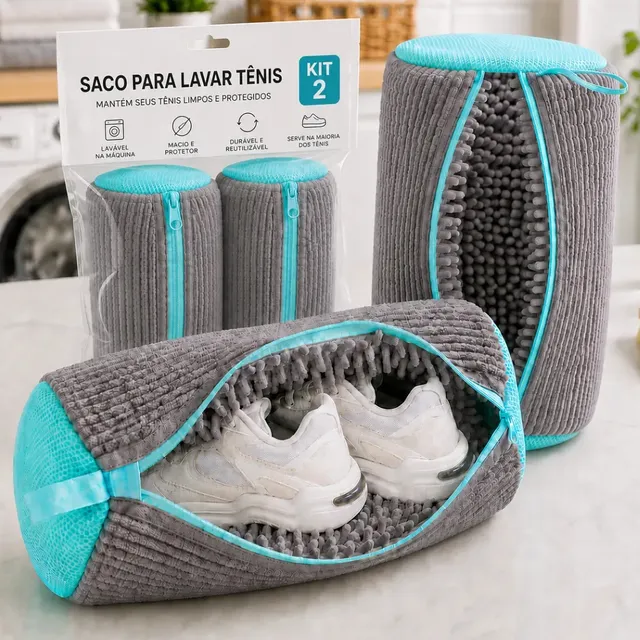 Kit 2 Sacos Para Lavar Tênis E Sapatos Em Máquina De Lavar Saco Telado Anti-impacto Com Fechamento Em Zíper Sortida