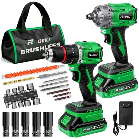 Kit Furadeira De Impacto Chave De Impacto Profissional Brushless 2 Baterias Recarregável Verde 127/220v 60 Hz
