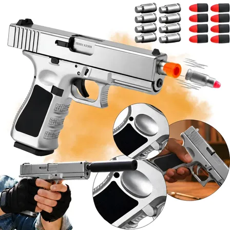 Pistola Arma De Brinquedo Com Dardos E Capsulas Arminha Lançador Realista Prata